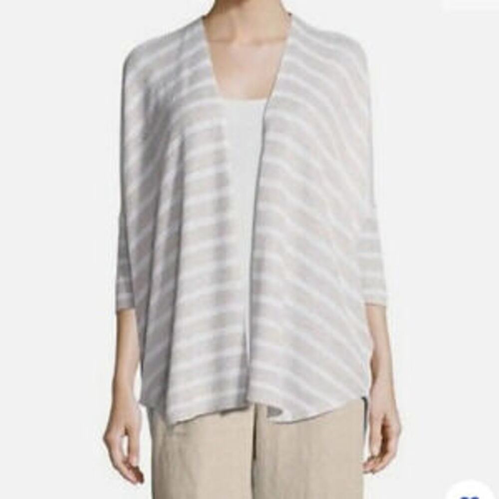 Eileen Fisher Organic Linen Open Front Cardigan Topper Cream/White, Sz M